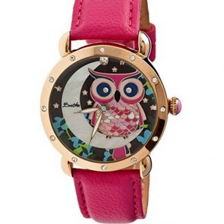 Ashley Gold-tone Steel Blue Leather Strap Multicolor Owl Dial Ladies Watch