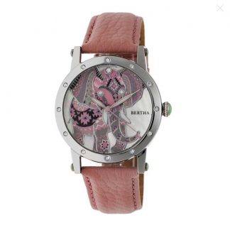 Bertha Betsy Mother of Pearl Elephant Dial Pink Leather Ladies Watch