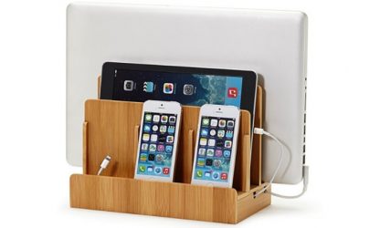 Handy bamboo organizer for smartphones, tablets, laptops and iPads