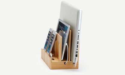 Handy bamboo organizer for smartphones, tablets, laptops and iPads